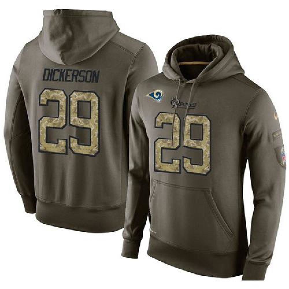 NFL Men's Los Angeles Rams #29 Eric Dickerson Stitched Green Olive Salute To Service KO Performance Hoodie