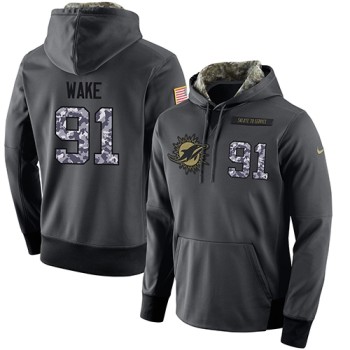 NFL Men's Miami Dolphins #91 Cameron Wake Stitched Black Anthracite Salute to Service Player Performance Hoodie