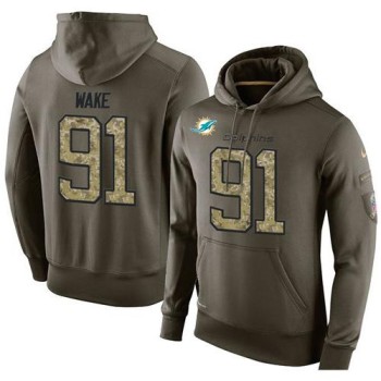 NFL Men's Miami Dolphins #91 Cameron Wake Stitched Green Olive Salute To Service KO Performance Hoodie