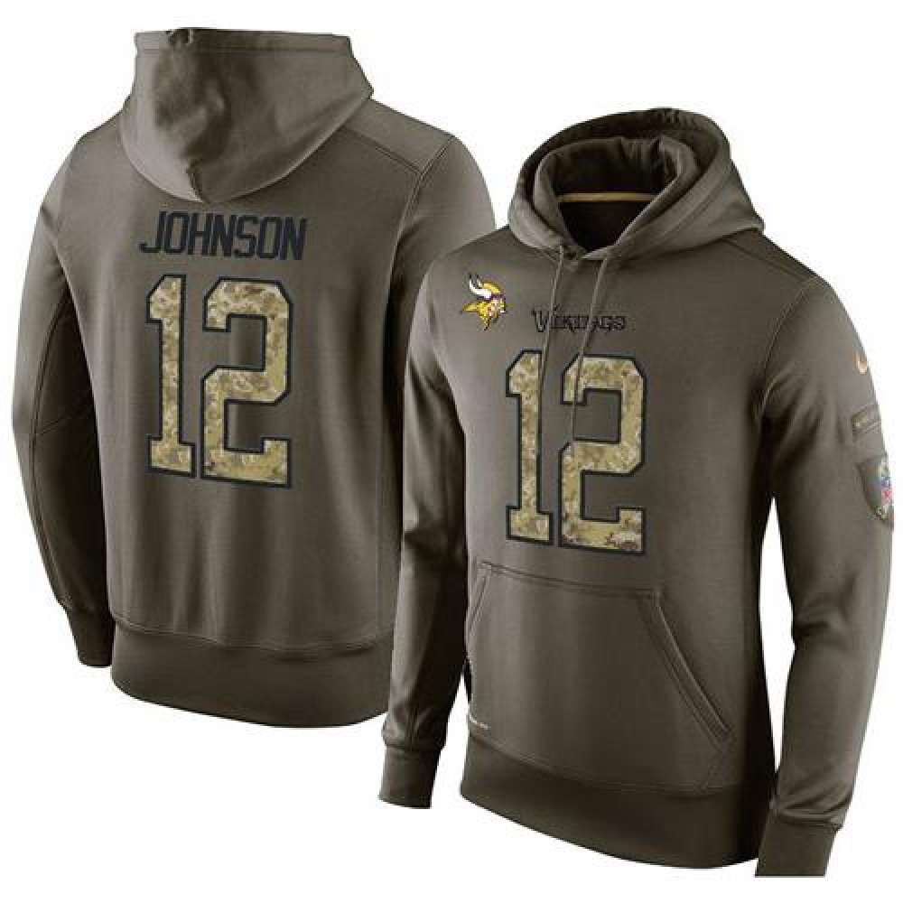 NFL Men's Minnesota Vikings #12 Charles Johnson Stitched Green Olive Salute To Service KO Performance Hoodie