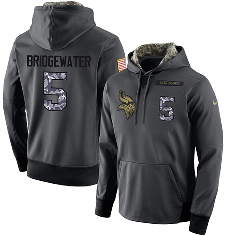 NFL Men's Minnesota Vikings #5 Teddy Bridgewater Stitched Black Anthracite Salute to Service Player Performance Hoodie