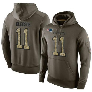 NFL Men's New England Patriots #11 Drew Bledsoe Stitched Green Olive Salute To Service KO Performance Hoodie NFL Men's New England Patriots #11 Drew Bledsoe Stitched Green Olive Salute To Service KO Performance Hoodie