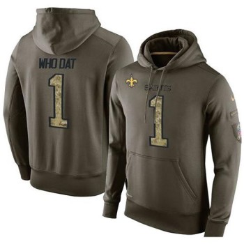 NFL Men's New Orleans Saints #1 Who Dat Stitched Green Olive Salute To Service KO Performance Hoodie NFL Men's New Orleans Saints #1 Who Dat Stitched Green Olive Salute To Service KO Performance Hoodie