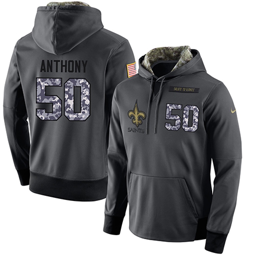 NFL Men's New Orleans Saints #50 Stephone Anthony Stitched Black Anthracite Salute to Service Player Performance Hoodie