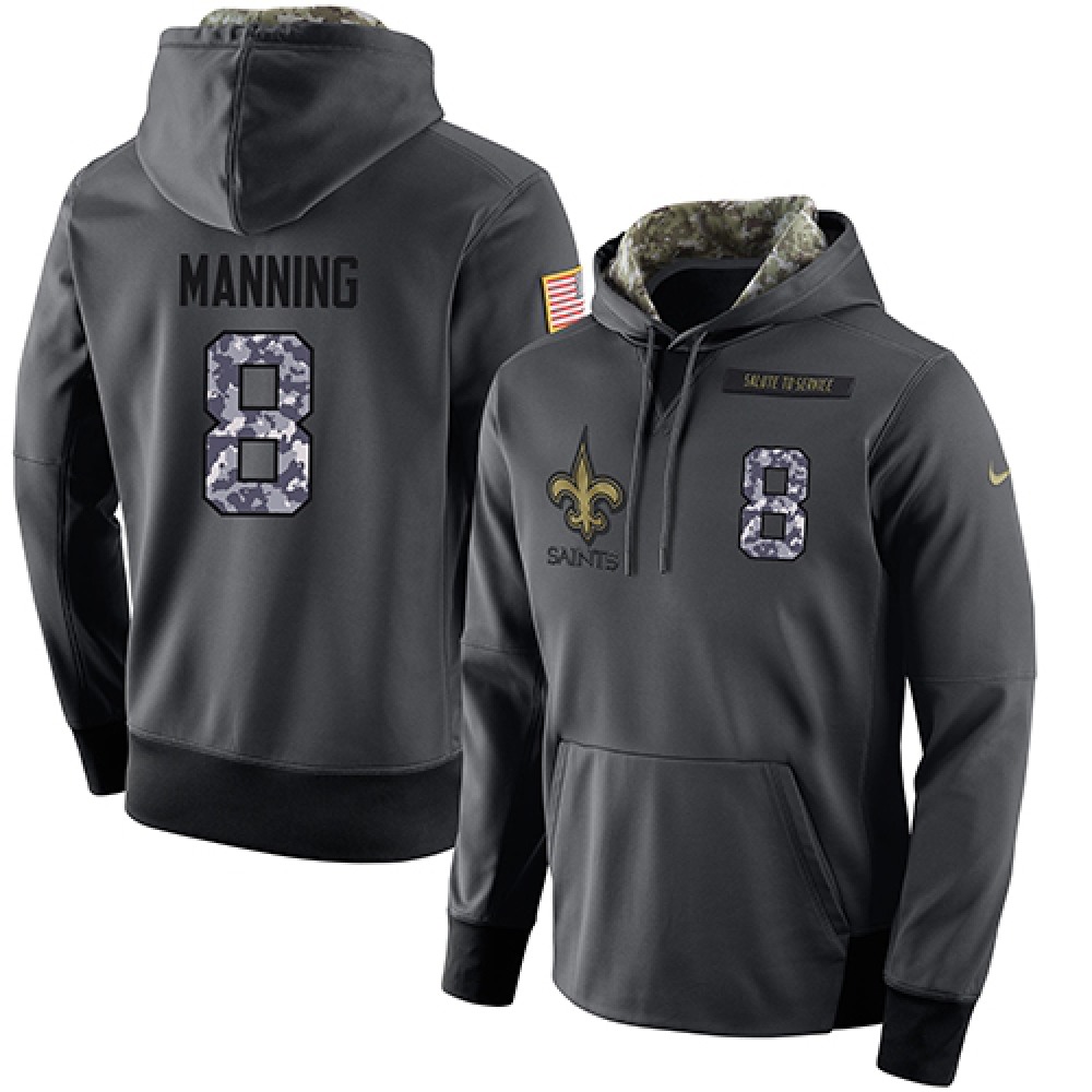 NFL Men's New Orleans Saints #8 Archie Manning Stitched Black Anthracite Salute to Service Player Performance Hoodie