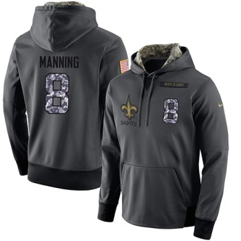 NFL Men's New Orleans Saints #8 Archie Manning Stitched Black Anthracite Salute to Service Player Performance Hoodie NFL Men's New Orleans Saints #8 Archie Manning Stitched Black Anthracite Salute to Service Player Performance Hoodie