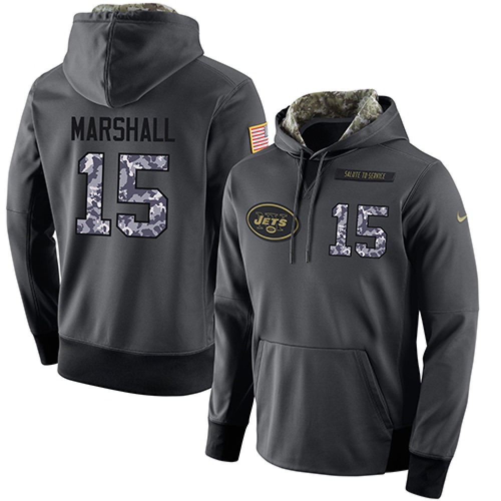 NFL Men's New York Jets #15 Brandon Marshall Stitched Black Anthracite Salute to Service Player Performance Hoodie