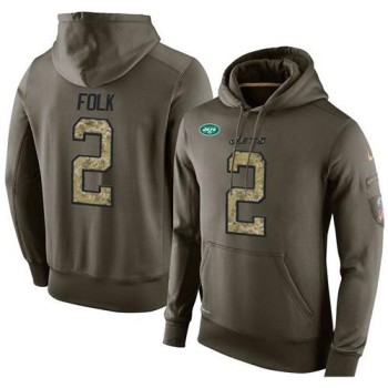 NFL Men's New York Jets #2 Nick Folk Stitched Green Olive Salute To Service KO Performance Hoodie