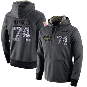 NFL Men's New York Jets #74 Nick Mangold Stitched Black Anthracite Salute to Service Player Performance Hoodie