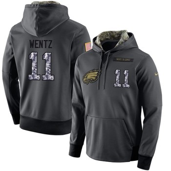 NFL Men's Philadelphia Eagles #11 Carson Wentz Stitched Black Anthracite Salute to Service Player Performance Hoodie NFL Men's Philadelphia Eagles #11 Carson Wentz Stitched Black Anthracite Salute to Service Player Performance Hoodie