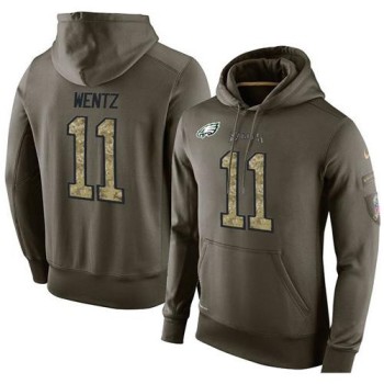 NFL Men's Philadelphia Eagles #11 Carson Wentz Stitched Green Olive Salute To Service KO Performance Hoodie NFL Men's Philadelphia Eagles #11 Carson Wentz Stitched Green Olive Salute To Service KO Performance Hoodie