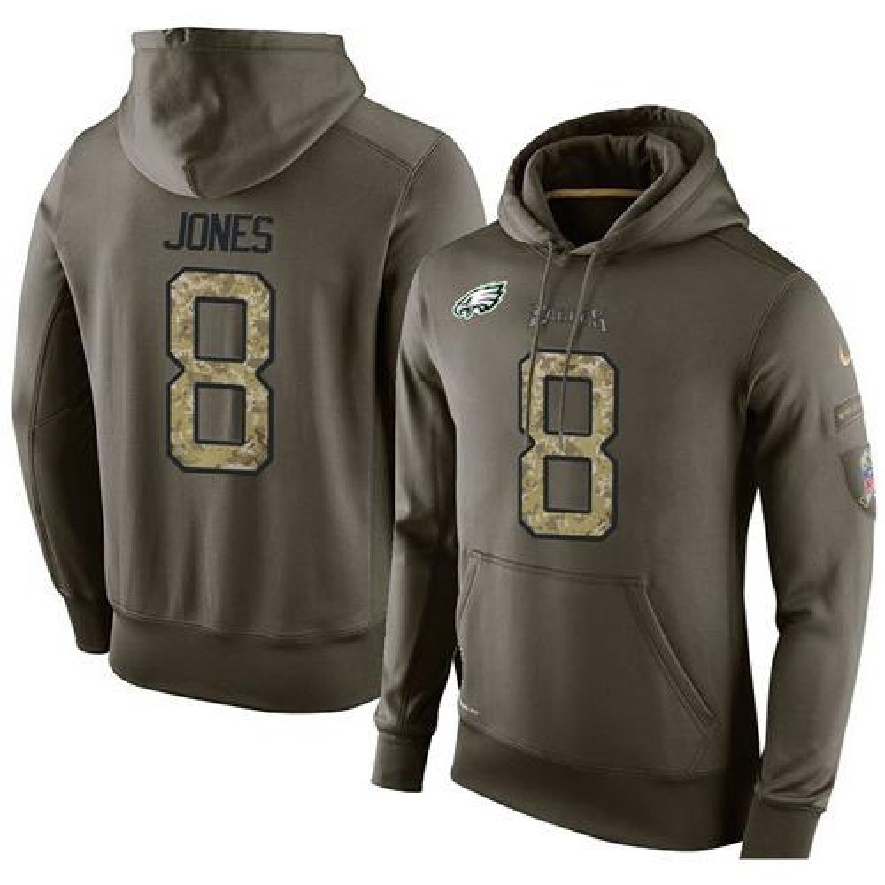 NFL Men's Philadelphia Eagles #8 Donnie Jones Stitched Green Olive Salute To Service KO Performance Hoodie