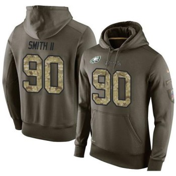 NFL Men's Philadelphia Eagles #90 Marcus Smith II Stitched Green Olive Salute To Service KO Performance Hoodie NFL Men's Philadelphia Eagles #90 Marcus Smith II Stitched Green Olive Salute To Service KO Performance Hoodie