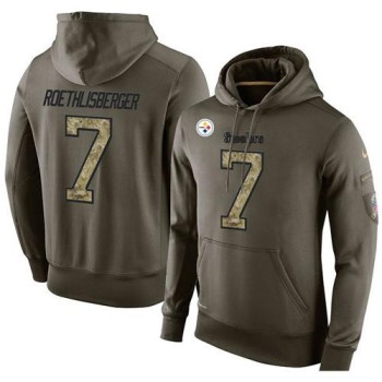 NFL Men's Pittsburgh Steelers #7 Ben Roethlisberger Stitched Green Olive Salute To Service KO Performance Hoodie