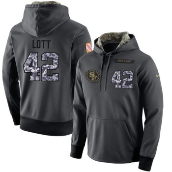 NFL Men's San Francisco 49ers #42 Ronnie Lott Stitched Black Anthracite Salute to Service Player Performance Hoodie NFL Men's San Francisco 49ers #42 Ronnie Lott Stitched Black Anthracite Salute to Service Player Performance Hoodie