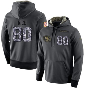 NFL Men's San Francisco 49ers #80 Jerry Rice Stitched Black Anthracite Salute to Service Player Performance Hoodie NFL Men's San Francisco 49ers #80 Jerry Rice Stitched Black Anthracite Salute to Service Player Performance Hoodie