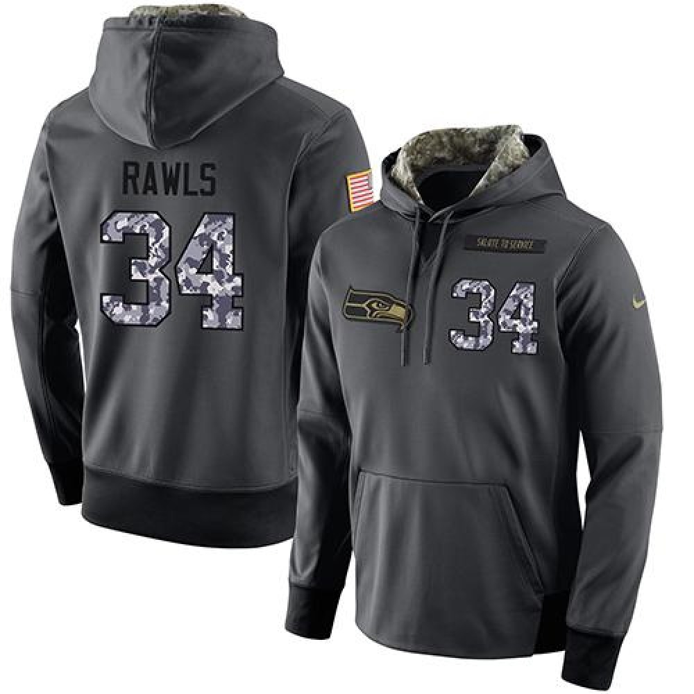 NFL Men's Seattle Seahawks #34 Thomas Rawls Stitched Black Anthracite Salute to Service Player Performance Hoodie