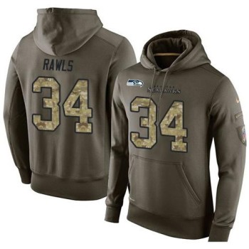 NFL Men's Seattle Seahawks #34 Thomas Rawls Stitched Green Olive Salute To Service KO Performance Hoodie NFL Men's Seattle Seahawks #34 Thomas Rawls Stitched Green Olive Salute To Service KO Performance Hoodie
