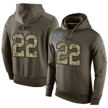 NFL Men's Tennessee Titans #22 Derrick Henry Stitched Green Olive Salute To Service KO Performance Hoodie