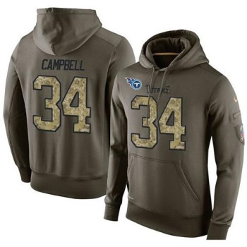 NFL Men's Tennessee Titans #34 Earl Campbell Stitched Green Olive Salute To Service KO Performance Hoodie