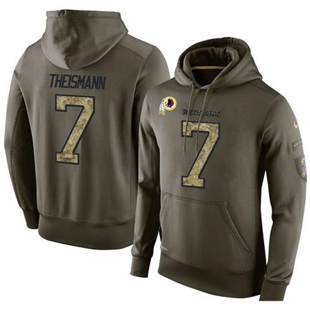 NFL Men's Washington Redskins #7 Joe Theismann Stitched Green Olive Salute To Service KO Performance Hoodie