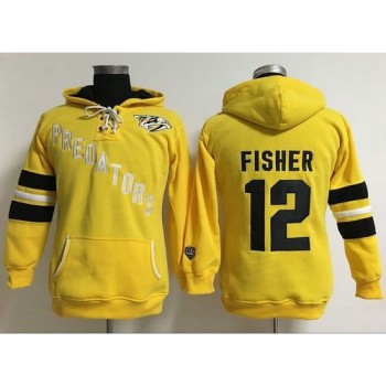 Nashville Predators #12 Mike Fisher Yellow Women's Old Time Heidi Hoodie NHL Hoodie Nashville Predators #12 Mike Fisher Yellow Women's Old Time Heidi Hoodie NHL Hoodie