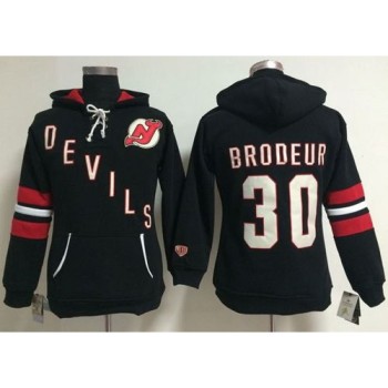 New Jersey Devils #30 Martin Brodeur Black Women's Old Time Heidi NHL Hoodie New Jersey Devils #30 Martin Brodeur Black Women's Old Time Heidi NHL Hoodie