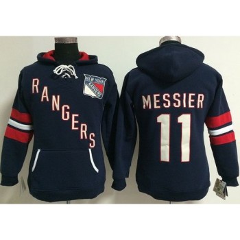 New York Rangers #11 Mark Messier Navy Blue Women's Old Time Heidi NHL Hoodie New York Rangers #11 Mark Messier Navy Blue Women's Old Time Heidi NHL Hoodie