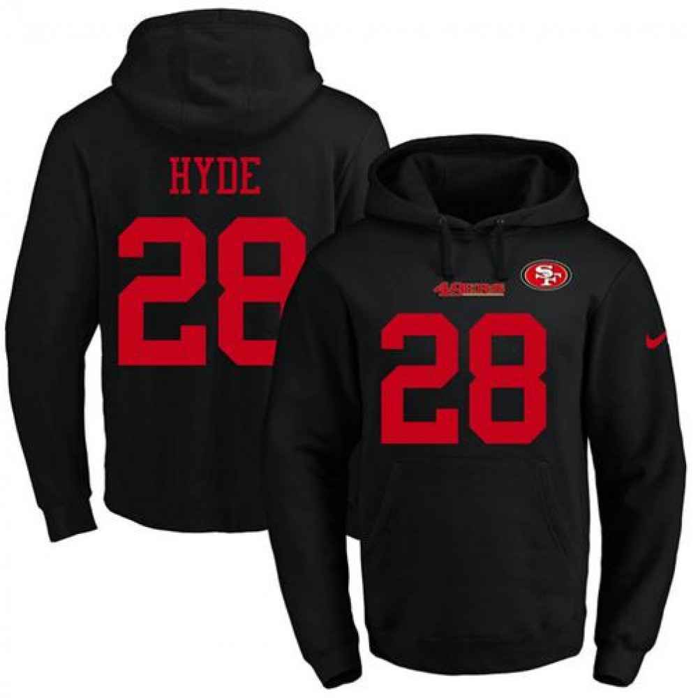 49ers #28 Carlos Hyde Black Name & Number Pullover NFL Hoodie