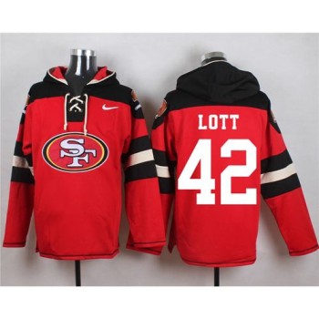 49ers #42 Ronnie Lott Red Player Pullover NFL Hoodie 49ers #42 Ronnie Lott Red Player Pullover NFL Hoodie