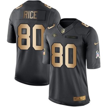 49ers #80 Jerry Rice Black Men's Stitched NFL Limited Gold Salute To Service Jersey 49ers #80 Jerry Rice Black Men's Stitched NFL Limited Gold Salute To Service Jersey