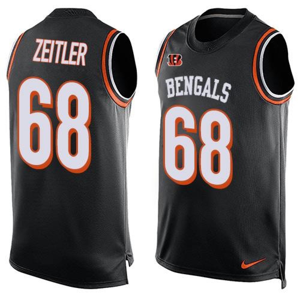 Bengals #68 Kevin Zeitler Black Team Color Men's Stitched NFL Limited Tank Top Jersey