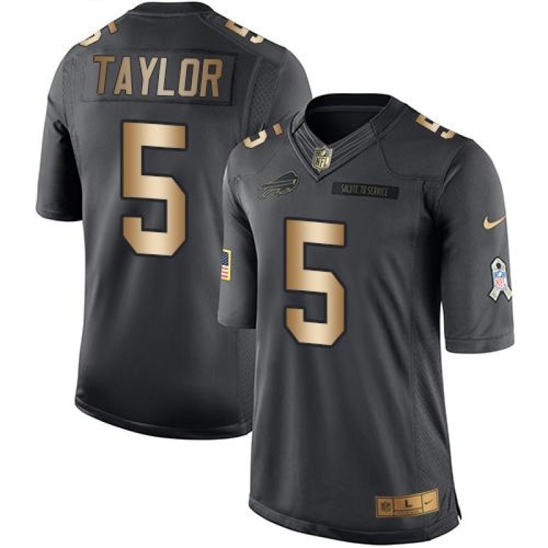 Bills #5 Tyrod Taylor Black Men's Stitched NFL Limited Gold Salute To Service Jersey