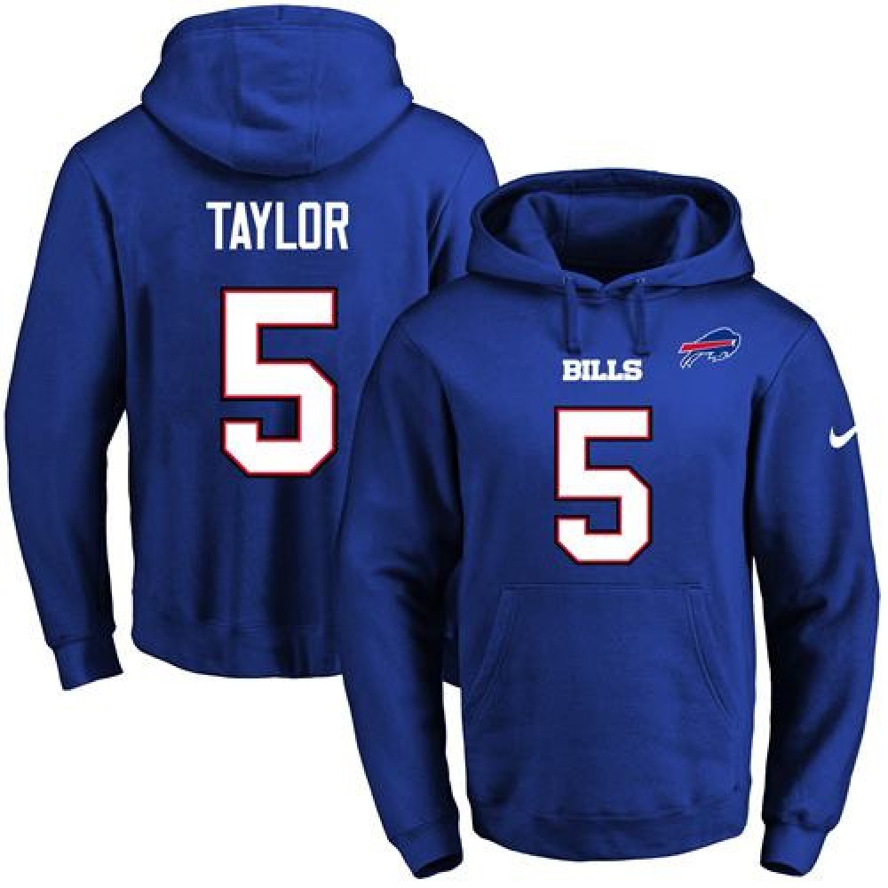 Bills #5 Tyrod Taylor Royal Blue Name & Number Pullover NFL Hoodie