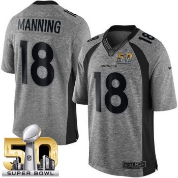 Broncos #18 Peyton Manning Gray Super Bowl 50 Men's Stitched NFL Limited Gridiron Gray Jersey Broncos #18 Peyton Manning Gray Super Bowl 50 Men's Stitched NFL Limited Gridiron Gray Jersey