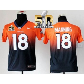 Broncos #18 Peyton Manning Orange/Blue Super Bowl 50 Youth Stitched NFL Elite Fadeaway Fashion Jersey Broncos #18 Peyton Manning Orange/Blue Super Bowl 50 Youth Stitched NFL Elite Fadeaway Fashion Jersey