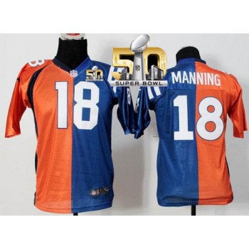 Broncos #18 Peyton Manning Orange/Blue Super Bowl 50 Youth Stitched NFL Elite Split Colts Jersey Broncos #18 Peyton Manning Orange/Blue Super Bowl 50 Youth Stitched NFL Elite Split Colts Jersey