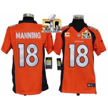 Broncos #18 Peyton Manning Orange Team Color With C Patch Super Bowl 50 Youth Stitched NFL Elite Jersey Broncos #18 Peyton Manning Orange Team Color With C Patch Super Bowl 50 Youth Stitched NFL Elite Jersey