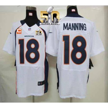Broncos #18 Peyton Manning White With C Patch Super Bowl 50 Men's Stitched NFL Elite Jersey Broncos #18 Peyton Manning White With C Patch Super Bowl 50 Men's Stitched NFL Elite Jersey