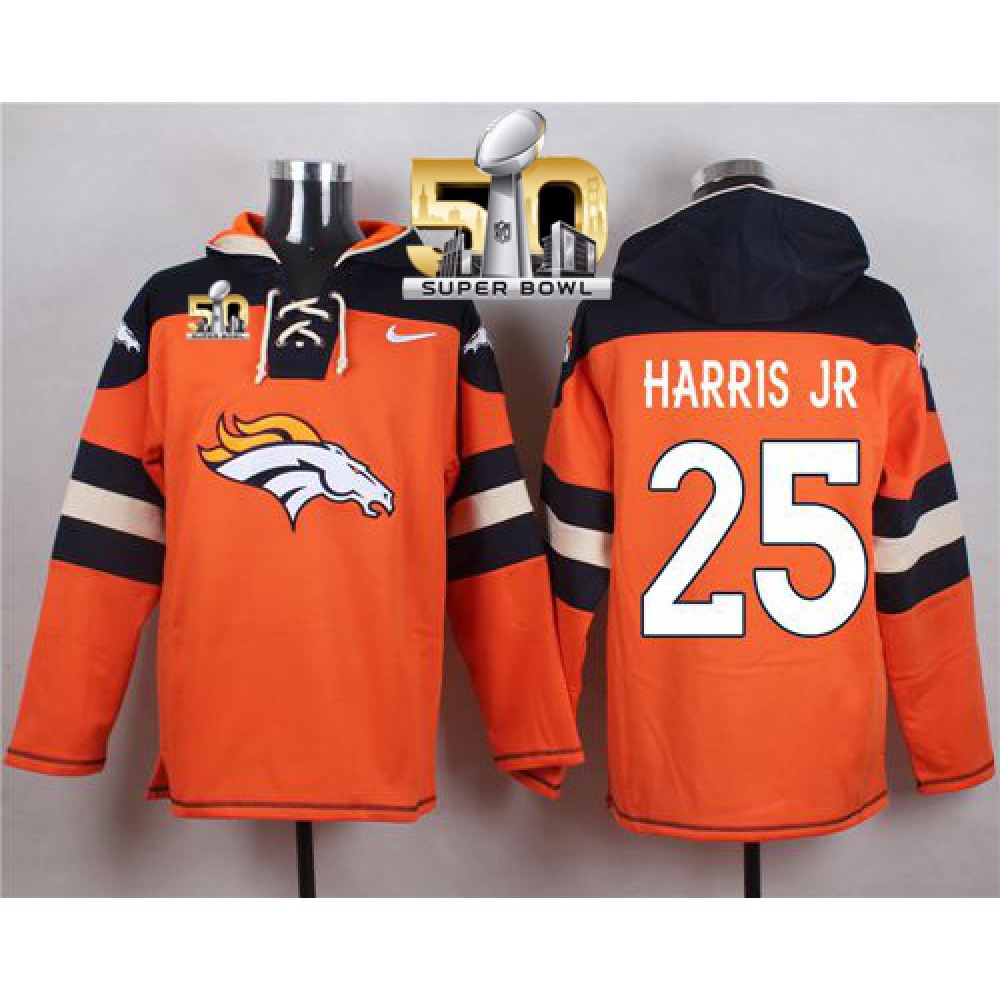 Broncos #25 Chris Harris Jr Orange Super Bowl 50 Player Pullover NFL Hoodie