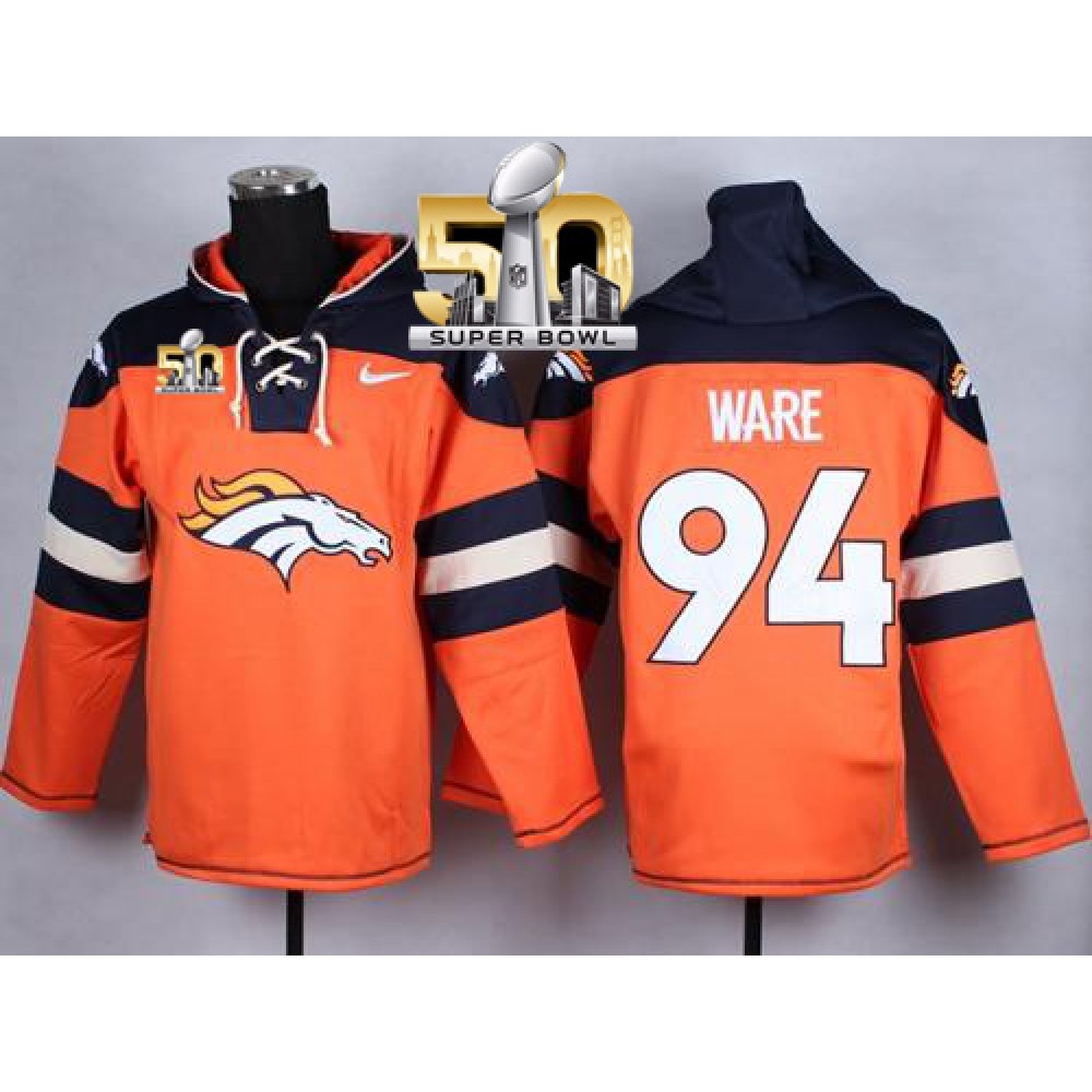 Broncos #94 DeMarcus Ware Orange Super Bowl 50 Player Pullover NFL Hoodie
