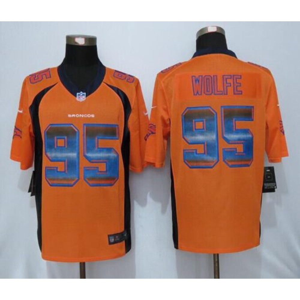 Broncos #95 Derek Wolfe Orange Team Color Men's Stitched NFL Limited Strobe Jersey