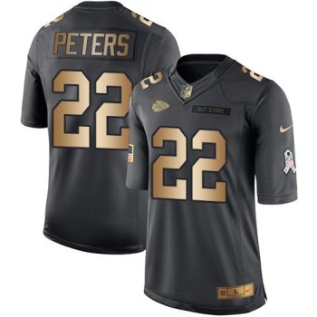 Chiefs #22 Marcus Peters Black Men's Stitched NFL Limited Gold Salute To Service Jersey