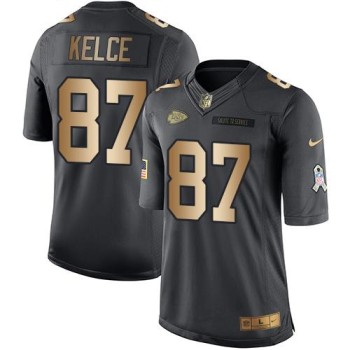 Chiefs #87 Travis Kelce Black Men's Stitched NFL Limited Gold Salute To Service Jersey Chiefs #87 Travis Kelce Black Men's Stitched NFL Limited Gold Salute To Service Jersey