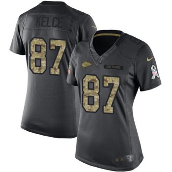 Chiefs #87 Travis Kelce Black Women's Stitched NFL Limited 2016 Salute to Service Jersey