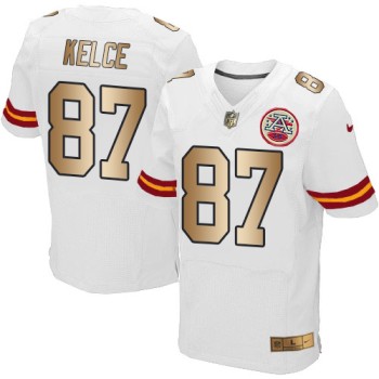 Chiefs #87 Travis Kelce White Men's Stitched NFL Elite Gold Jersey