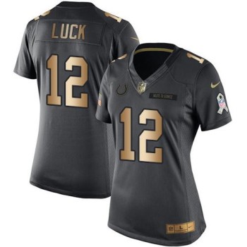 Colts #12 Andrew Luck Black Women's Stitched NFL Limited Gold Salute to Service Jersey Colts #12 Andrew Luck Black Women's Stitched NFL Limited Gold Salute to Service Jersey