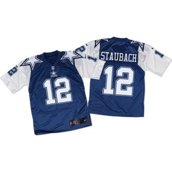 Cowboys #12 Roger Staubach Navy Blue/White Throwback Men's Stitched NFL Elite Jersey Cowboys #12 Roger Staubach Navy Blue/White Throwback Men's Stitched NFL Elite Jersey