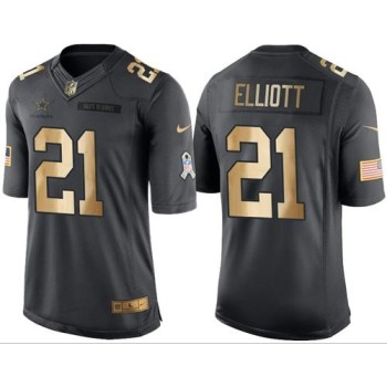 Cowboys #21 Ezekiel Elliott Black Men's Stitched NFL Limited Gold Salute To Service Jersey Cowboys #21 Ezekiel Elliott Black Men's Stitched NFL Limited Gold Salute To Service Jersey