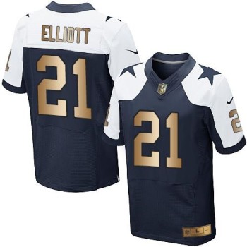 Cowboys #21 Ezekiel Elliott Navy Blue Thanksgiving Throwback Men's Stitched NFL Elite Gold Jersey Cowboys #21 Ezekiel Elliott Navy Blue Thanksgiving Throwback Men's Stitched NFL Elite Gold Jersey